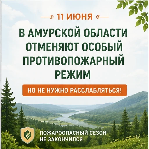 🌿 В Амурской области отменяют особый противопожарный режим
С 11 июня ограничения снимают на ряде те