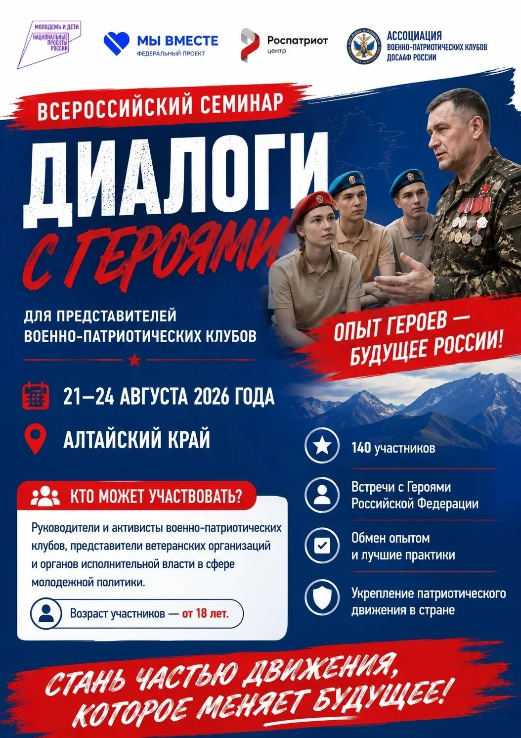 🛡 ДИАЛОГИ С ГЕРОЯМИ 🛡

Открыта регистрация на Всероссийский семинар для представителей военно-патр