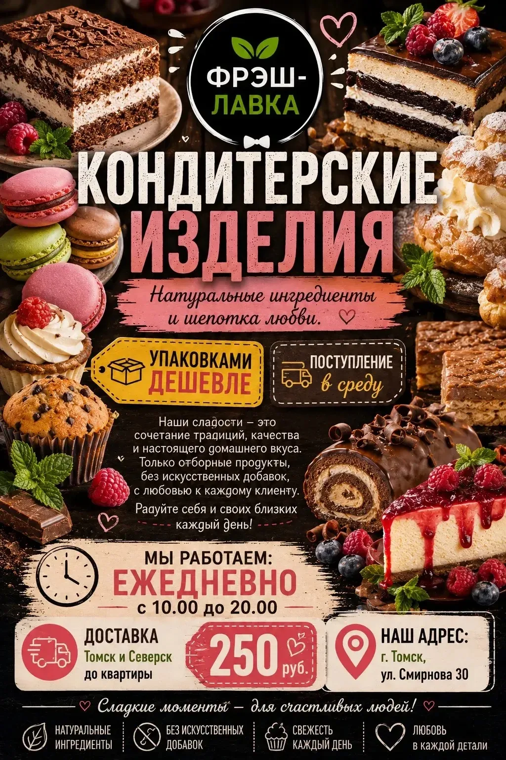 КОНДИТЕРСКИЕ ИЗДЕЛИЯ

Сегодня в 21.00 передаю заявки по заказам на кондитерские изделия.

В наших вк