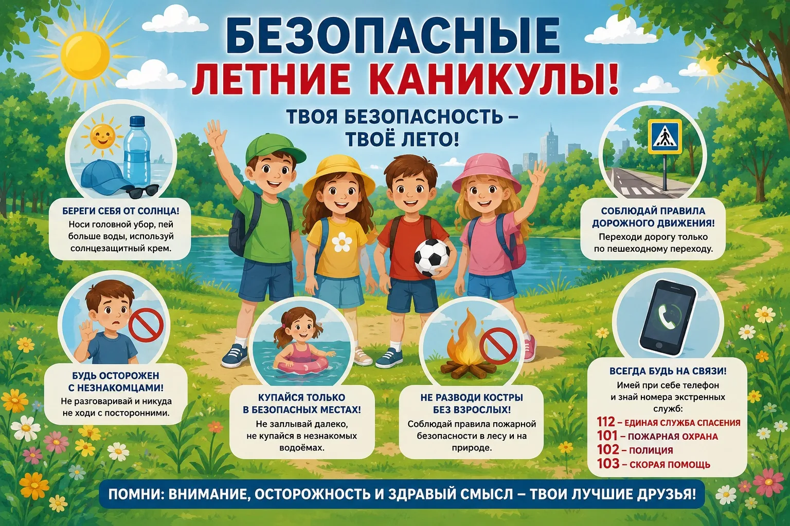 ✨ Каникулы без забот: главные правила безопасности для детей! ✨

Дорогие родители и ребята! Летние к