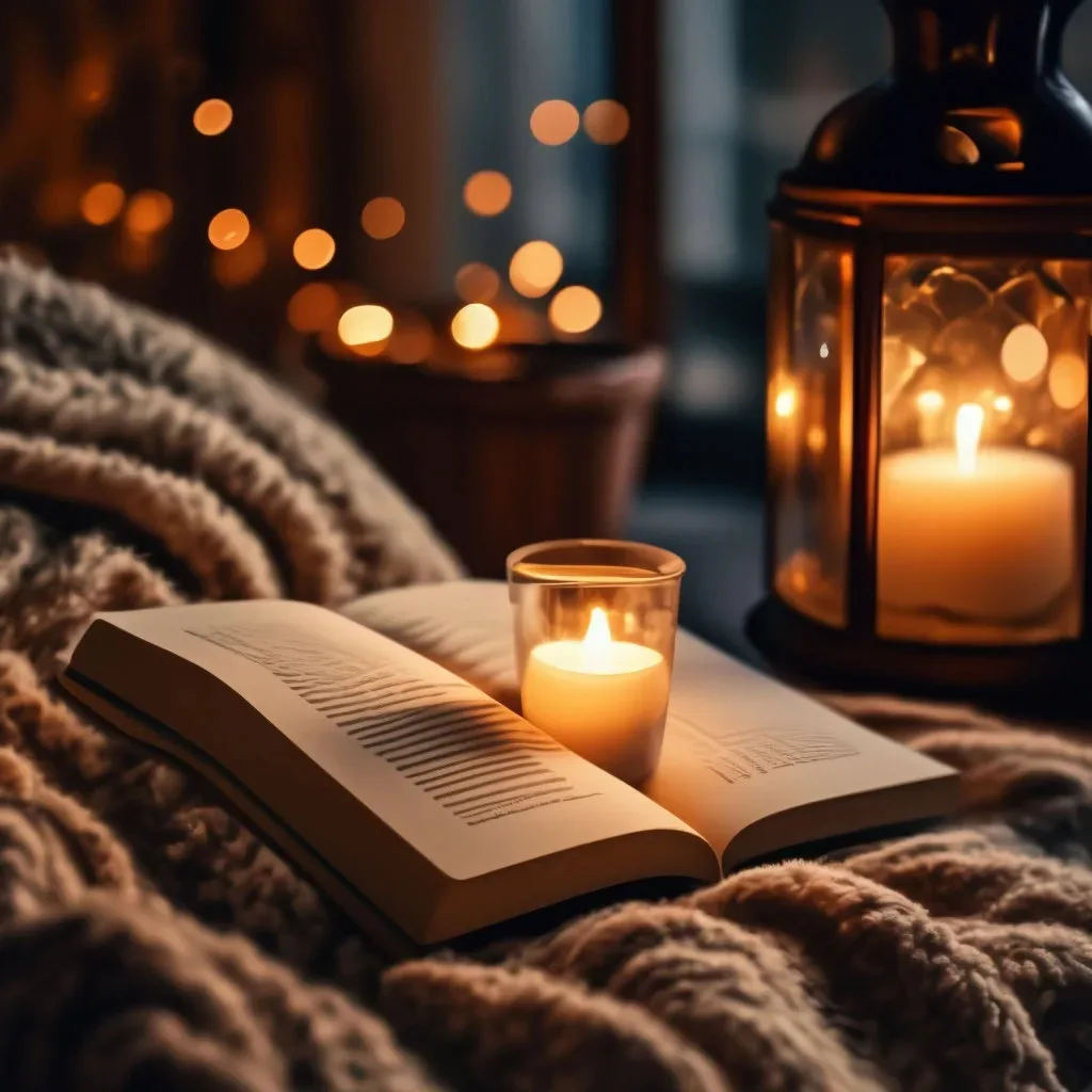 Свеча мерцает, книга на коленях,
Плед тёплый, тишина и мягкий свет.
Вечерний час в уютных, тихих тен