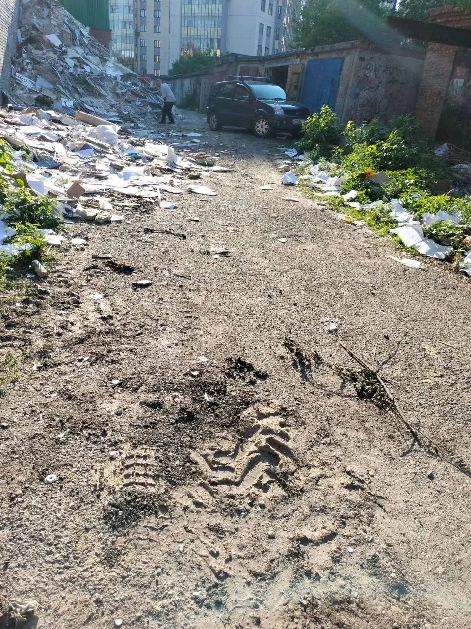 #письмо_в_редакцию

***
Вот так жители заезжают в свой гараж. Расчищают чужой мусор.
***

Свинство 
