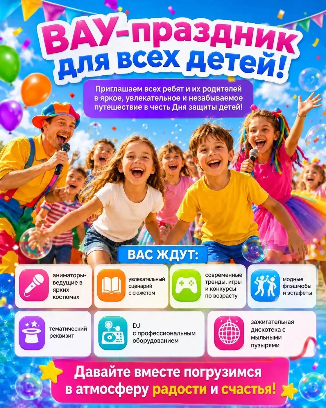 🎉 Дорогие жители!

1 июня, в День защиты детей, 
мы приглашаем самых маленьких жителей нашего ЖК на