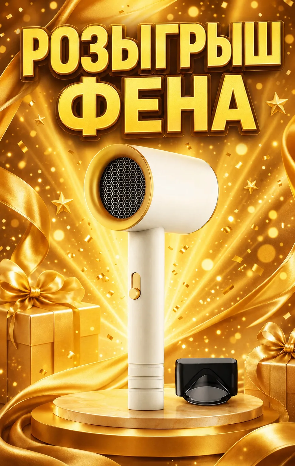 ✨ РОЗЫГРЫШ ФЕНА ✨
​
Дарим стильный компактный фен в бело-золотом цвете! 🤩
​
🎁 Приз: лёгкий фен с ф