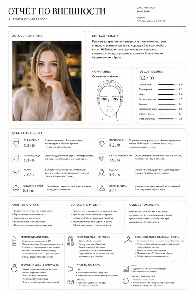 Промт для оценки внешности в ChatGPT по фото

🔹Загружаете референс 
🔹Вставляете промпт ⬇️

Создай 