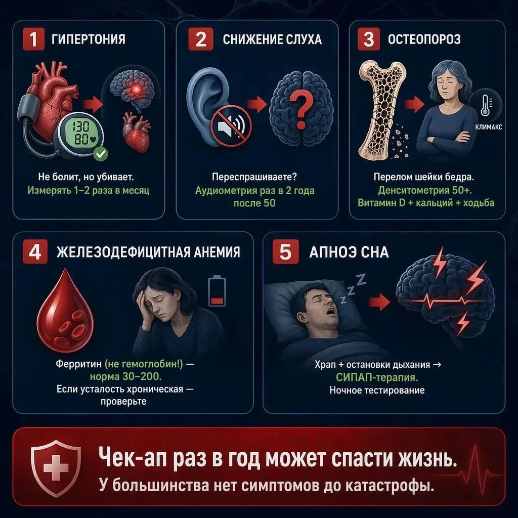 5 «тихих убийц», которые убивают постепенно

1. Высокое давление (гипертония)

· 20–30% взрослых не 