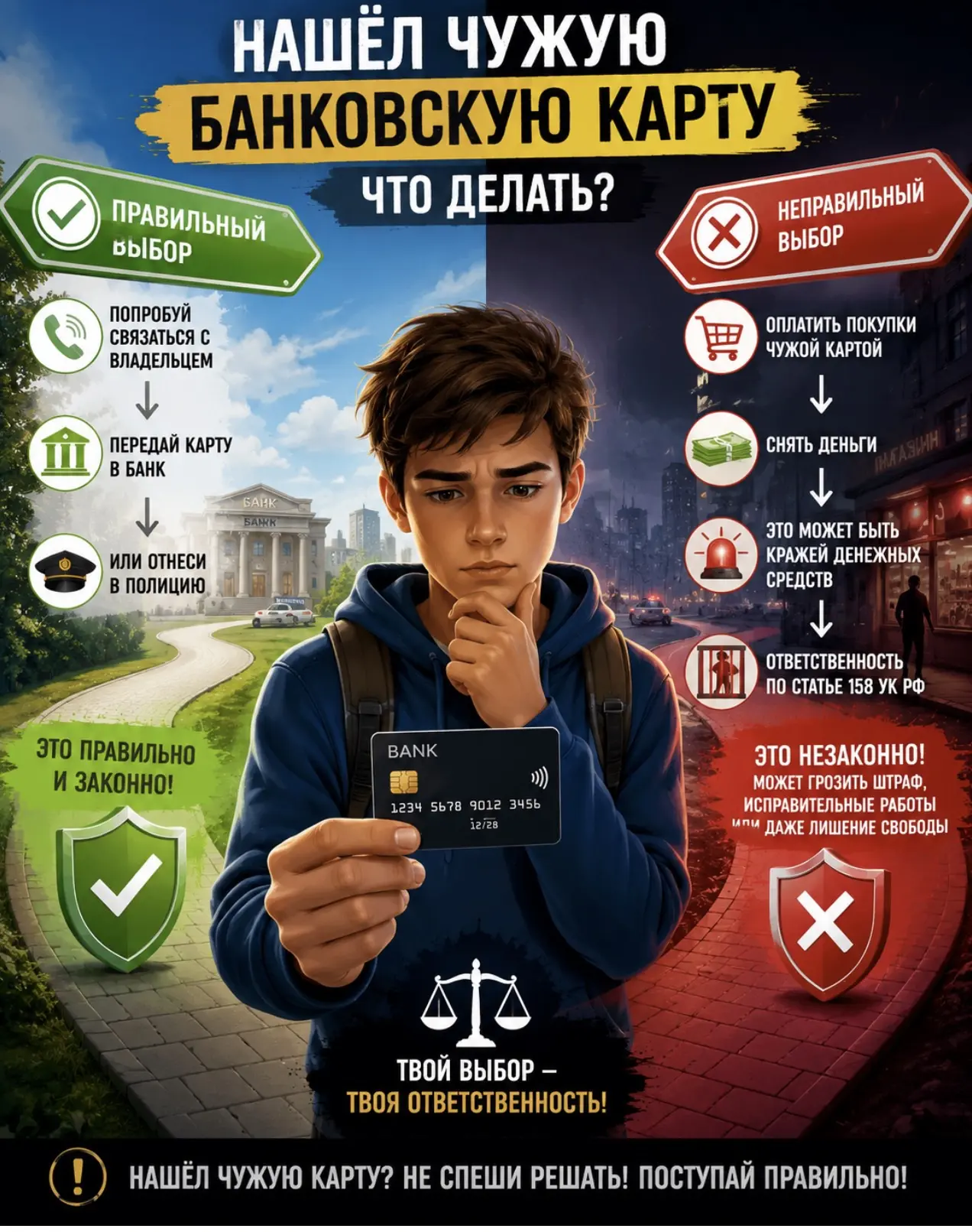 💳 **Нашёл чужую банковскую карту. Что делать?**

Представьте ситуацию 👇

Вы идёте по улице и замеч