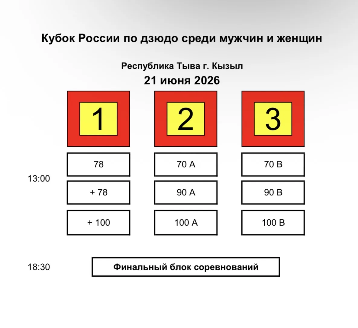 📹ОНЛАЙН-ТРАНСЛЯЦИЯ
Кубок России по дзюдо, день 3
г. Кызыл, 21.06.2026

Начало - 09:00 (МСК), финаль