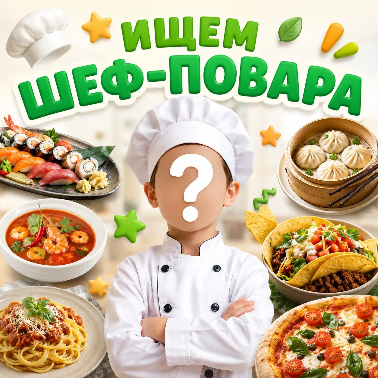 📢 Ищем детей на должность шеф-повара 

Требования к кандидату:
✅ любит вкусно поесть
✅ обожает эксп