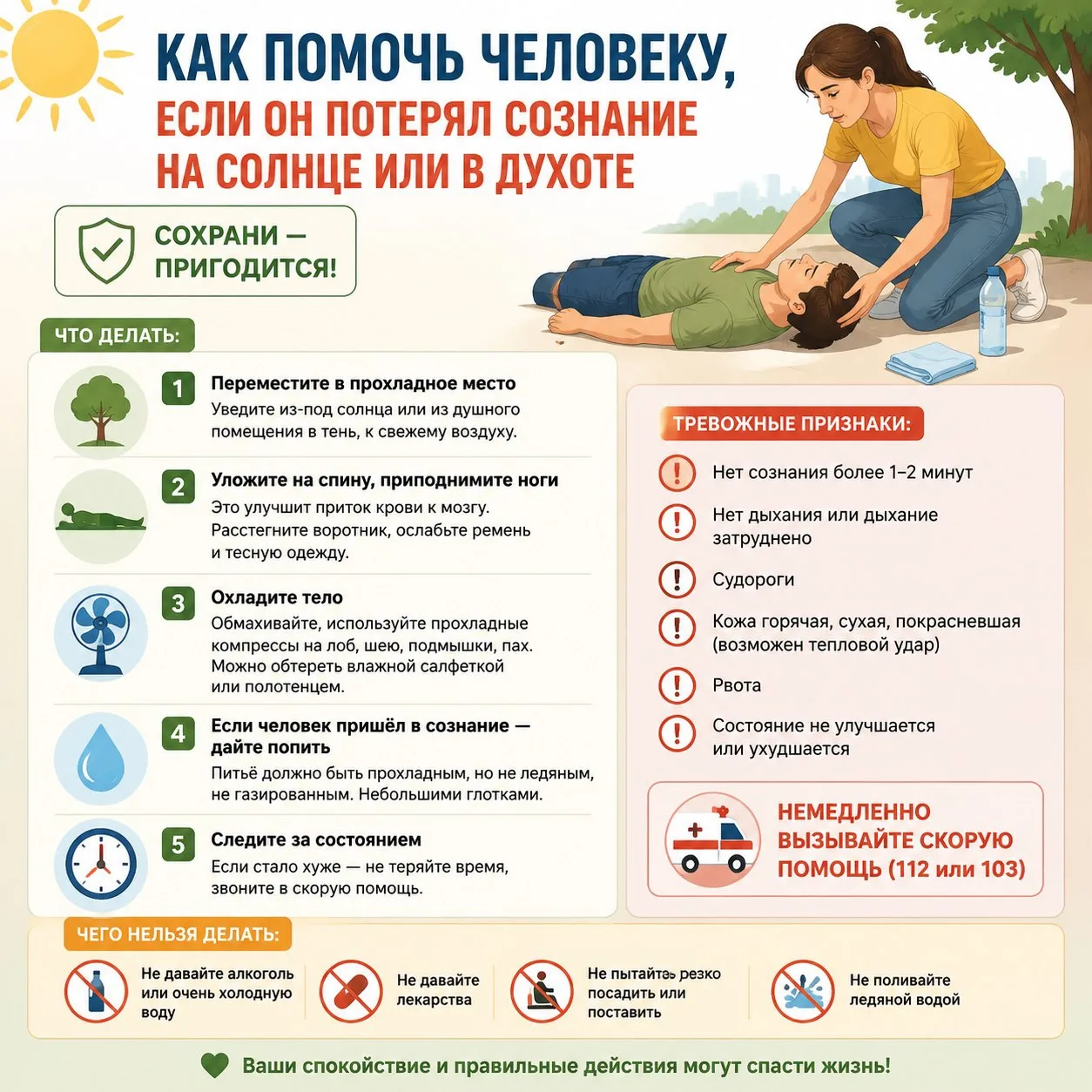 Лето — прекрасно, но жаркая погода повышает риск обмороков. Короткая памятка: как помочь человеку, е