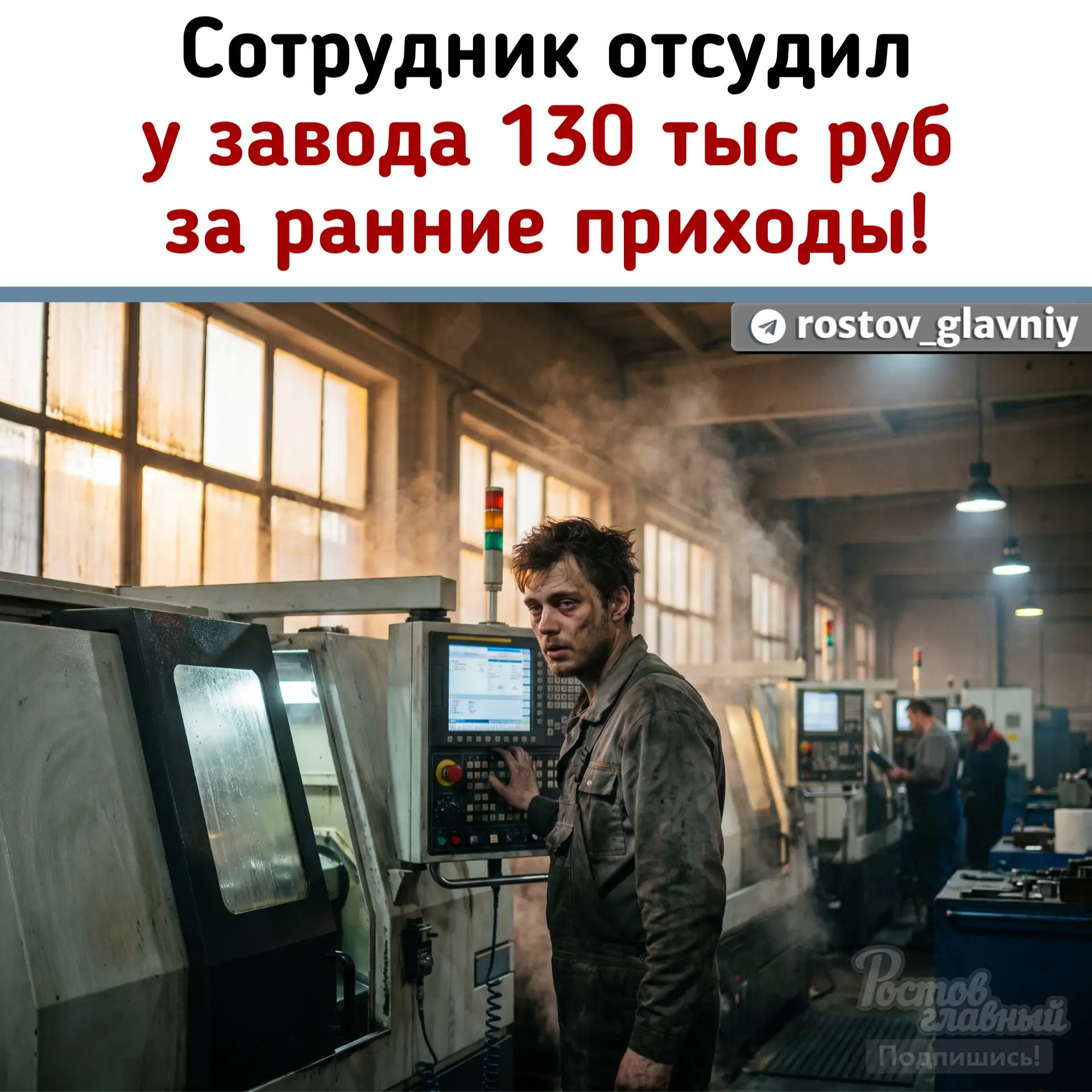 ⏰ Сотрудник отсудил у завода 130 тыс руб за ранние приходы на работу!

Житель Миасса четыре месяца п