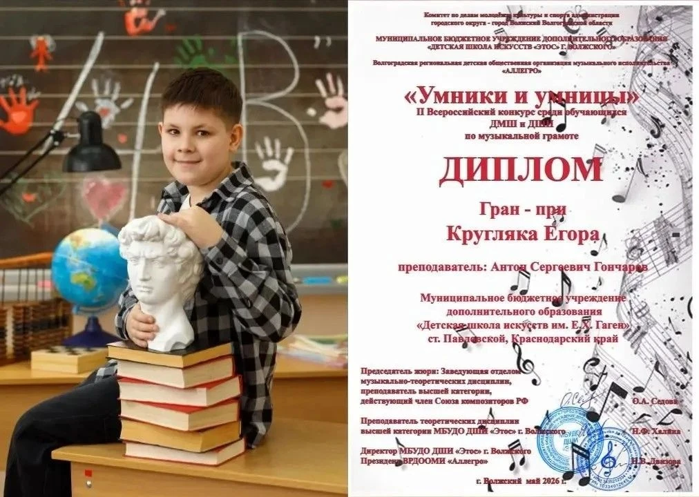 Копилка наград ДШИ ст. Павловской пополнилась новыми победами. Ученики класса Гончарова А.С. удостои