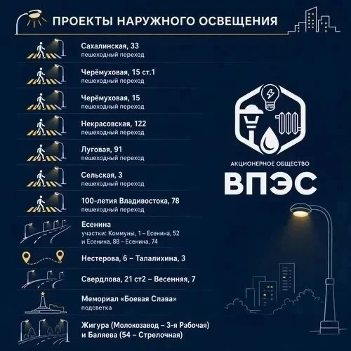 На более чем 10 улицах Владивостока появится современное освещение — ВПЭС реализует инвестпрограмму 