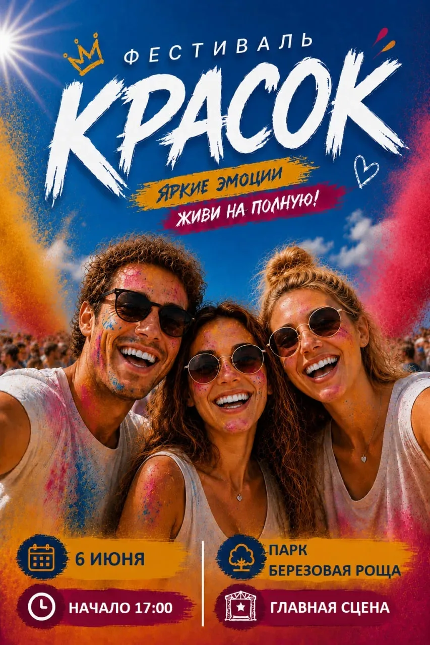 🎨 Первый фестиваль красок в этом году – в Берёзовой роще!

Друзья, 6 июня приглашаем вас на яркий, 