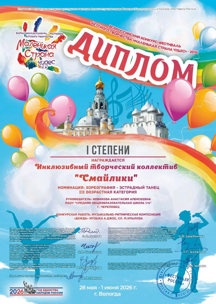 Поздравляем коллектив учащихся 1в класса с победой в конкурсе детского творчества "Маленькая страна 