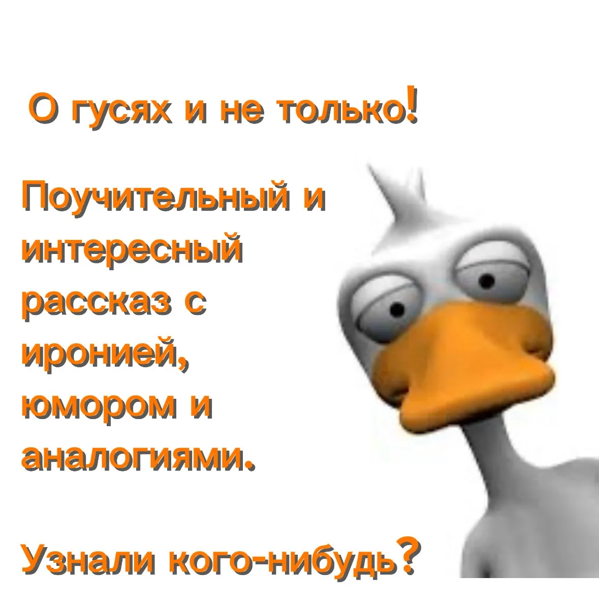 О ГУСЯХ 
 
- Здравствуйте. Мне нужен специалист по выращиванию гусей, это вы? 
- Да, я. Чем я могу в