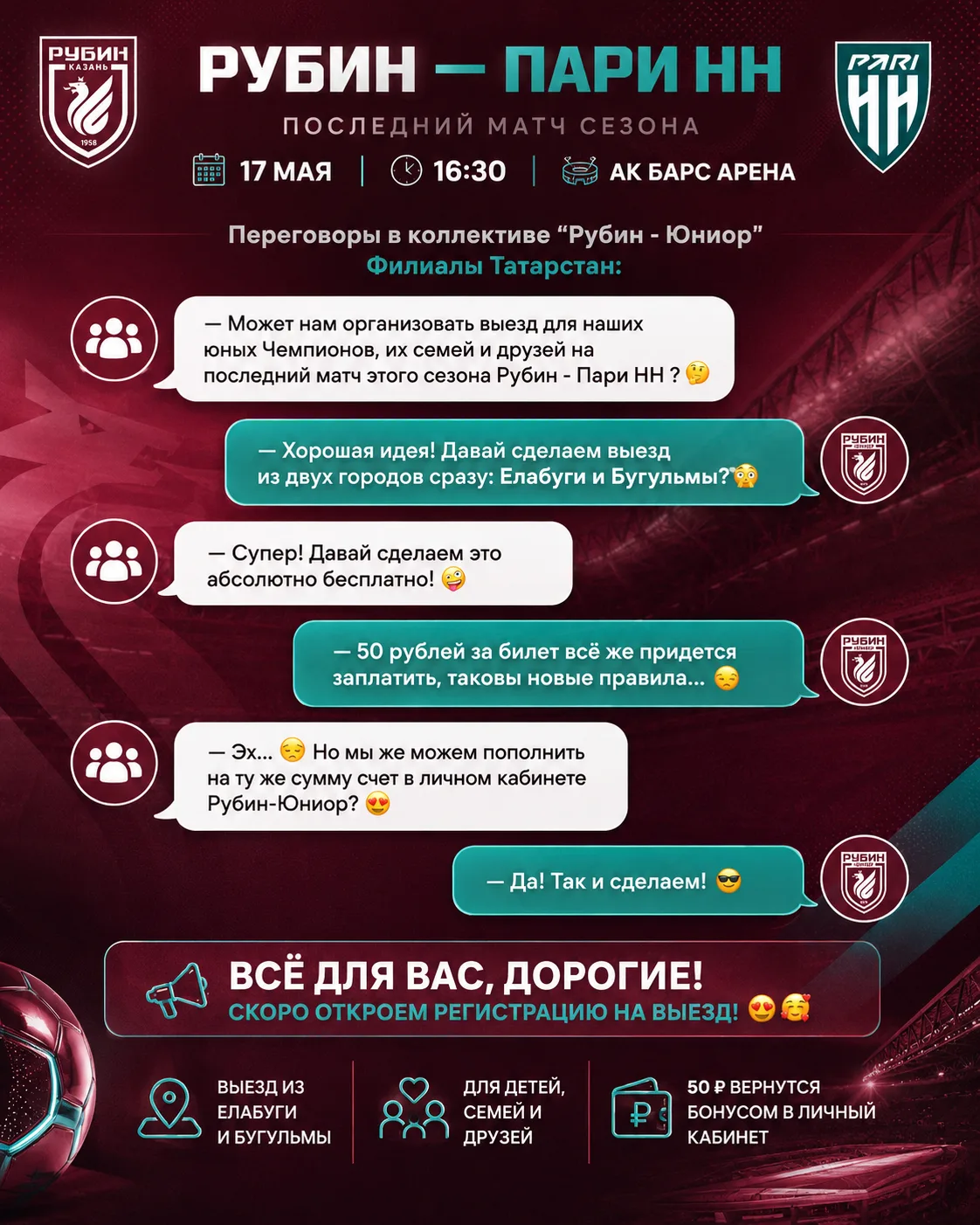 Переговоры в коллективе "Рубин - Юниор" Филиалы Татарстан :

- Может нам организовать выезд для наши