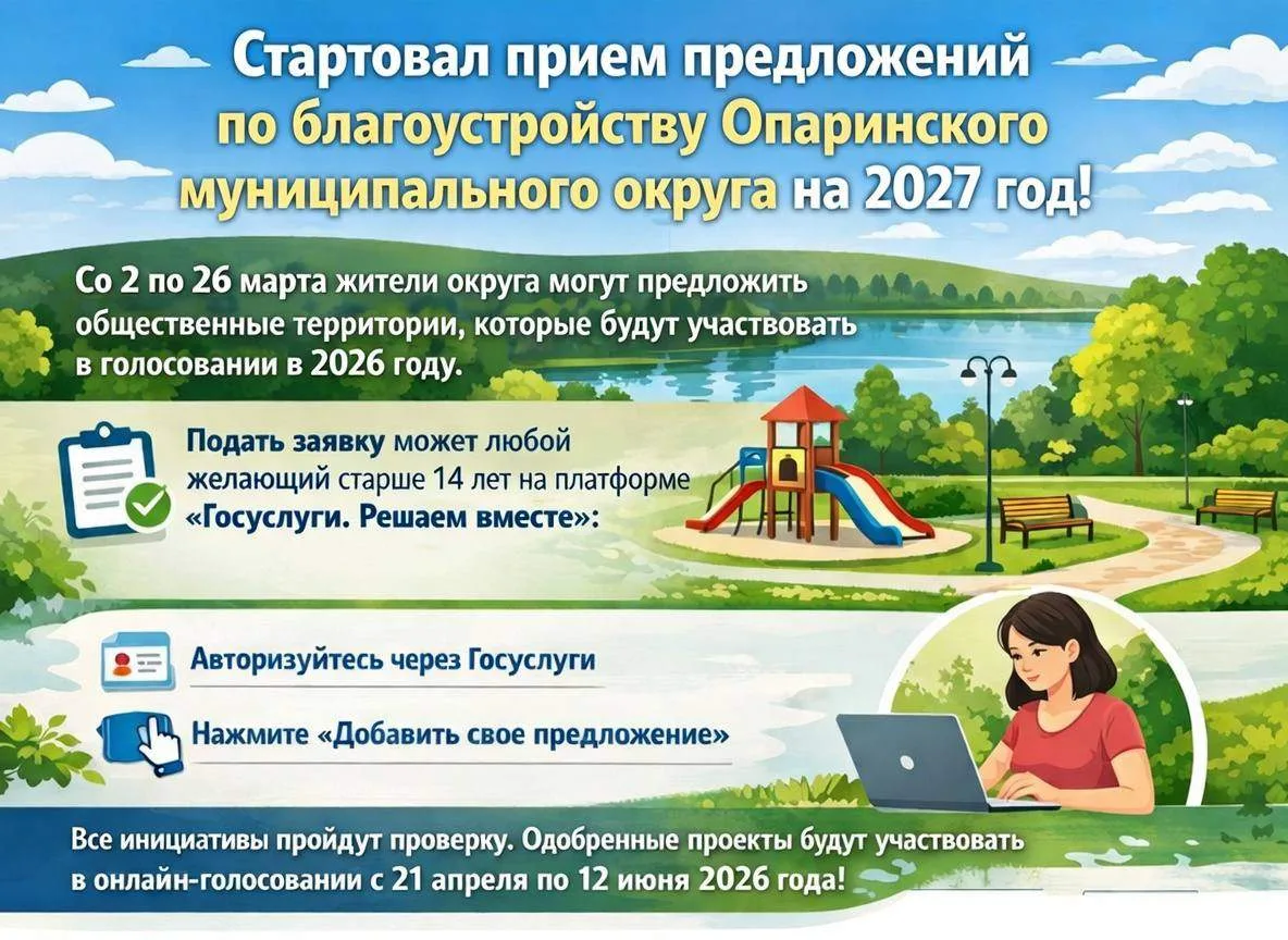 С 2 по 26 марта жители Опаринского муниципального округа могут выдвигать идеи по улучшению обществен