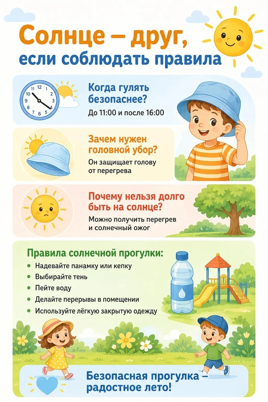 Лето — время яркого солнца и веселых прогулок! ☀️

Дорогие родители, мы все хотим, чтобы лето принос