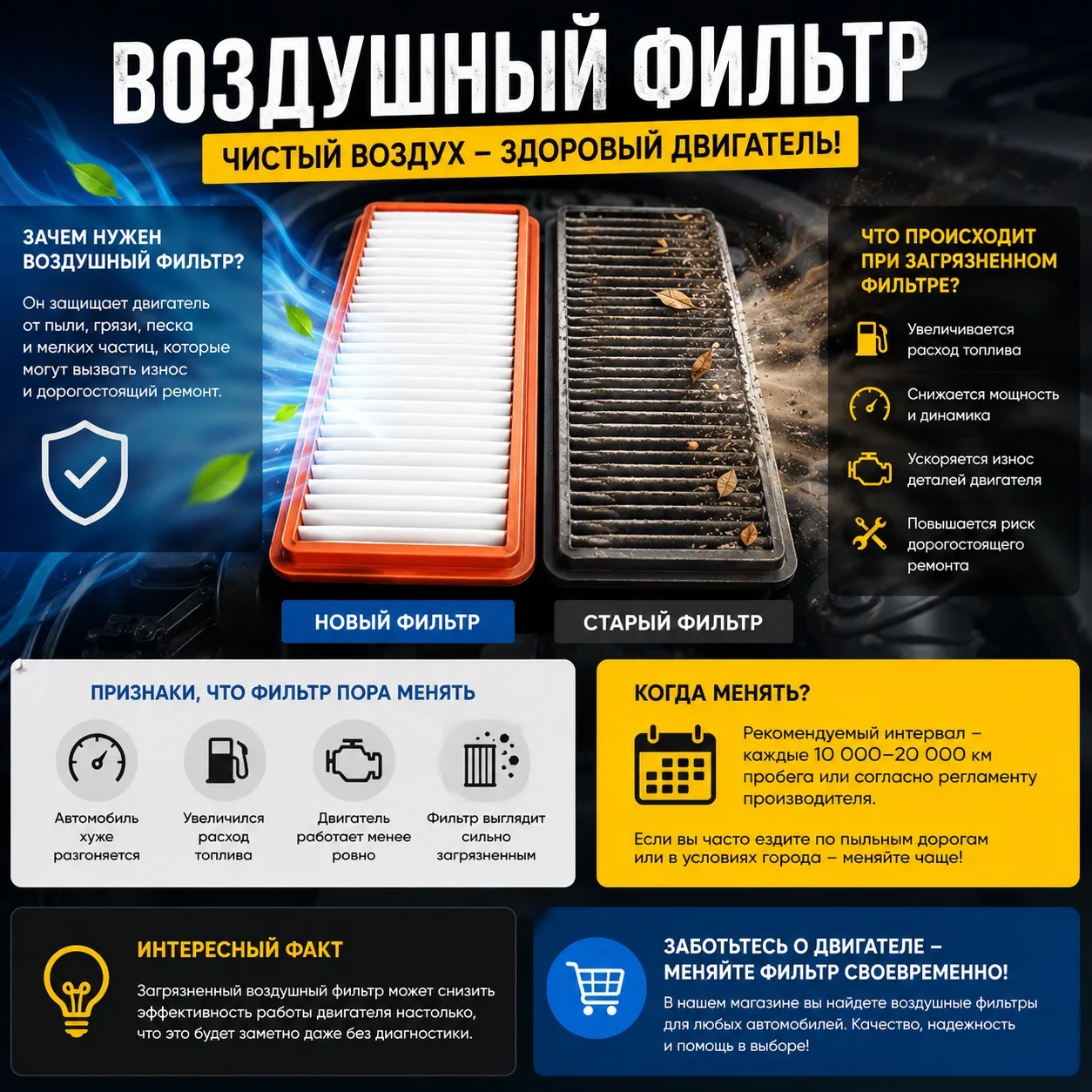 🌬️ Воздушный фильтр: защита двигателя начинается с чистого воздуха

Каждый двигатель ежедневно проп