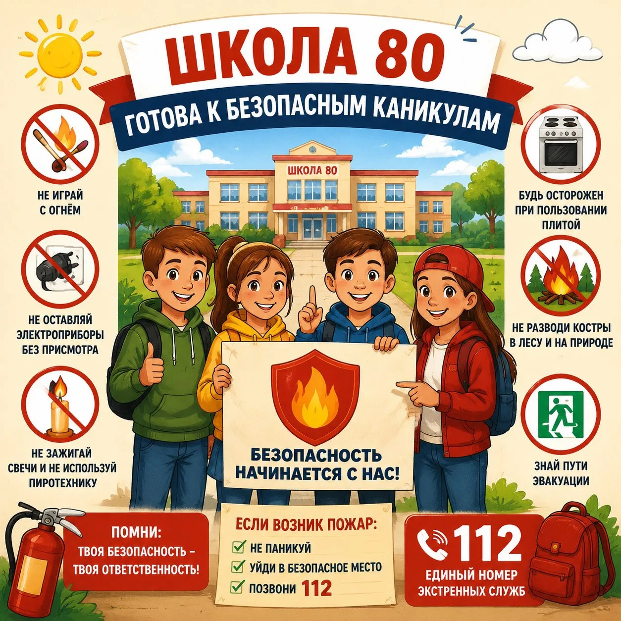 🔥 Осторожно, огонь! 

⚠️Перед началом летних каникул во всех классах школы прошли уроки безопасност
