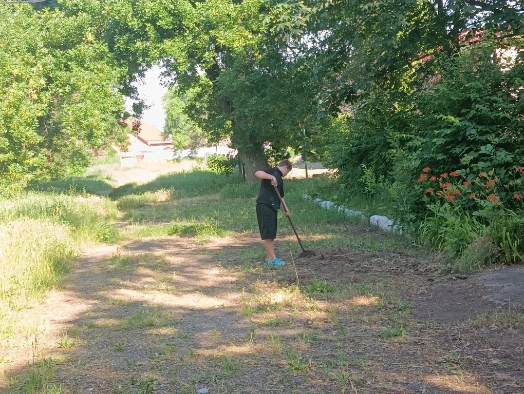 C 15.06 по 19.06 учащиеся 5 "В" класса работали на пришкольной территории в рамках летнего лагеря "Т