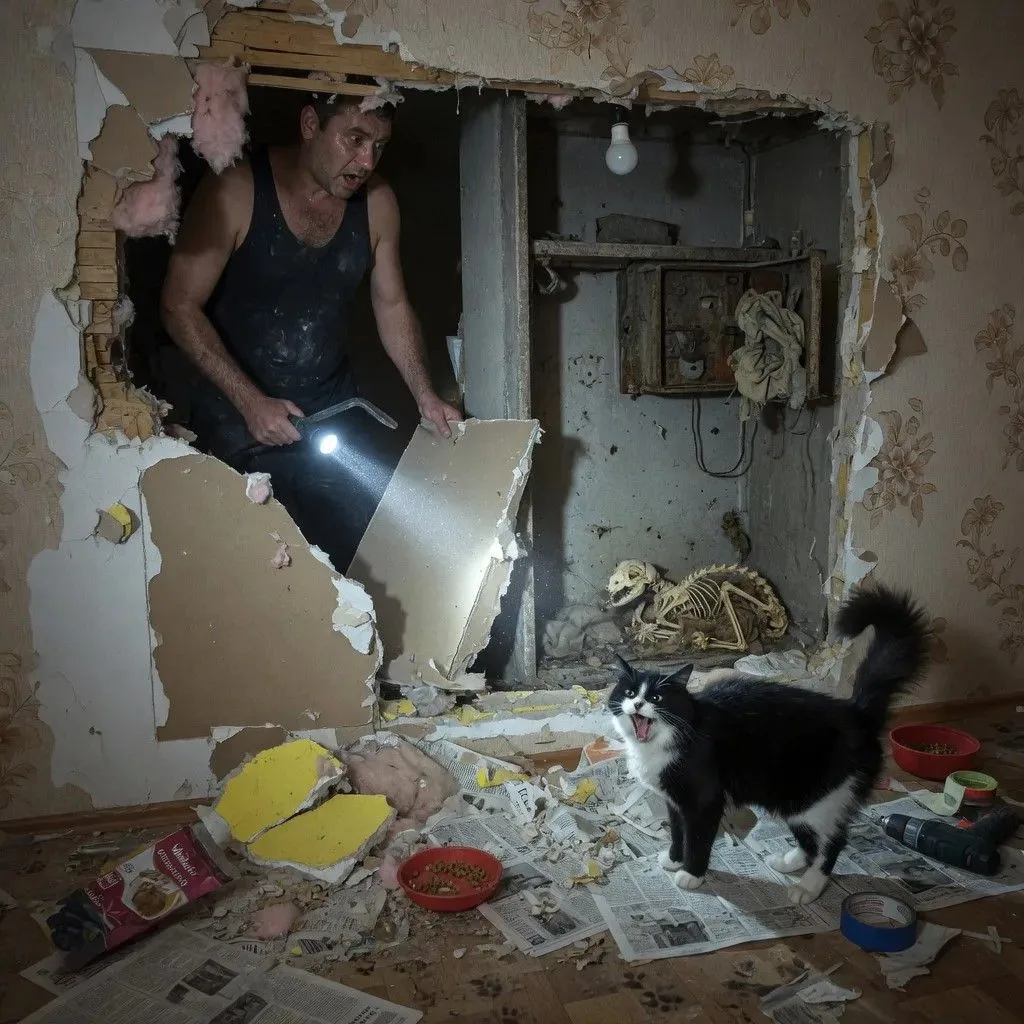 Купили двушку под ремонт. Завели кота. А кот начал странно себя вести: ложился у стены и орал. Снача