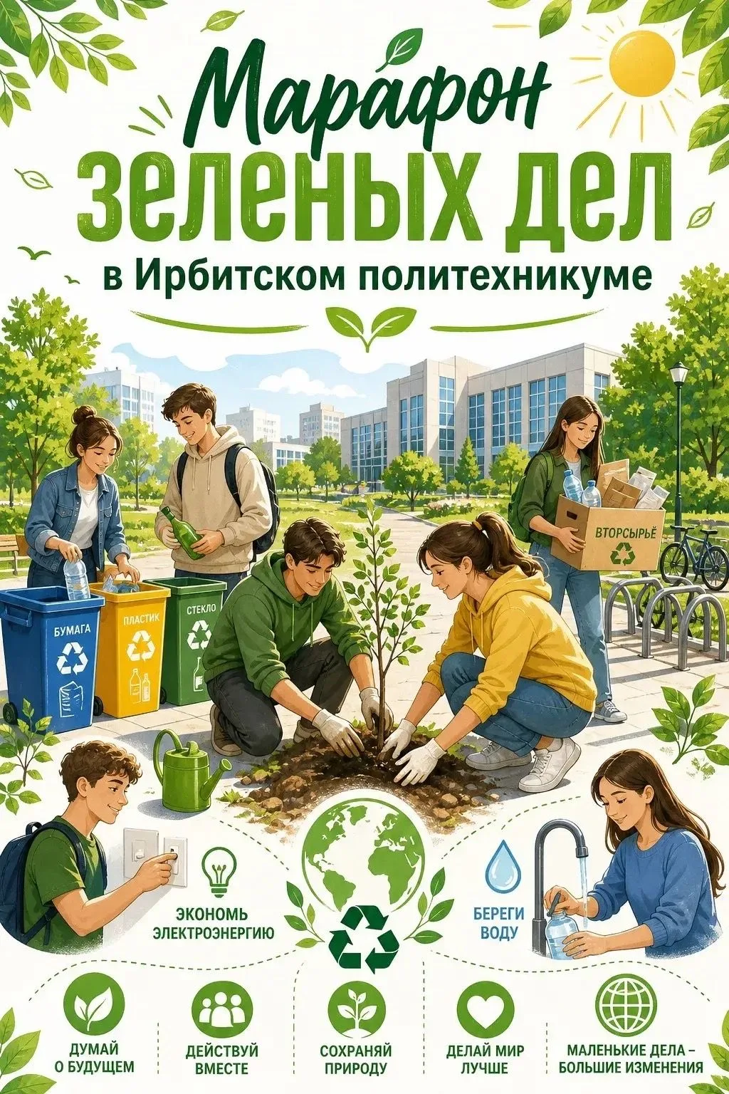 ♻️ «Марафон зеленых дел»
🌍 5 июня, во Всемирный день окружающей среды, в политехникуме прошёл «Мара