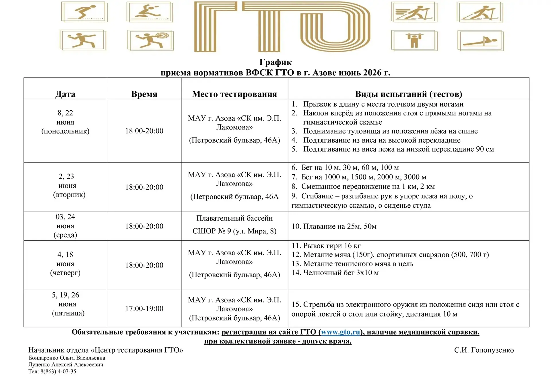 Отдел спорта города Азова приглашает азовчан принять участие в выполнении нормативов ВФСК ГТО 
✨Пров