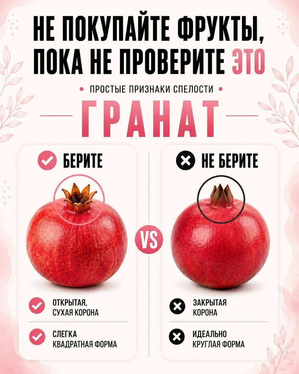 Шпаргалки для выбора фруктов, обращайте внимание при покупке на детали