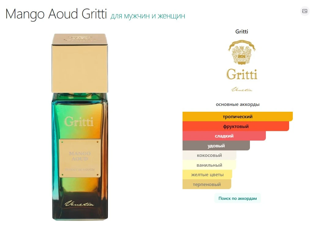 Mango Aoud Gritti — это аромат для мужчин и женщин, он принадлежит к группе . Mango Aoud выпущен в 2