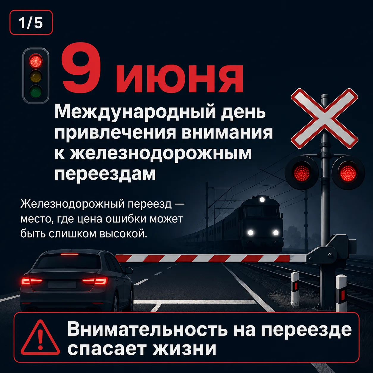 9 июня — Международный день привлечения внимания к железнодорожным переездам

Железнодорожный переез