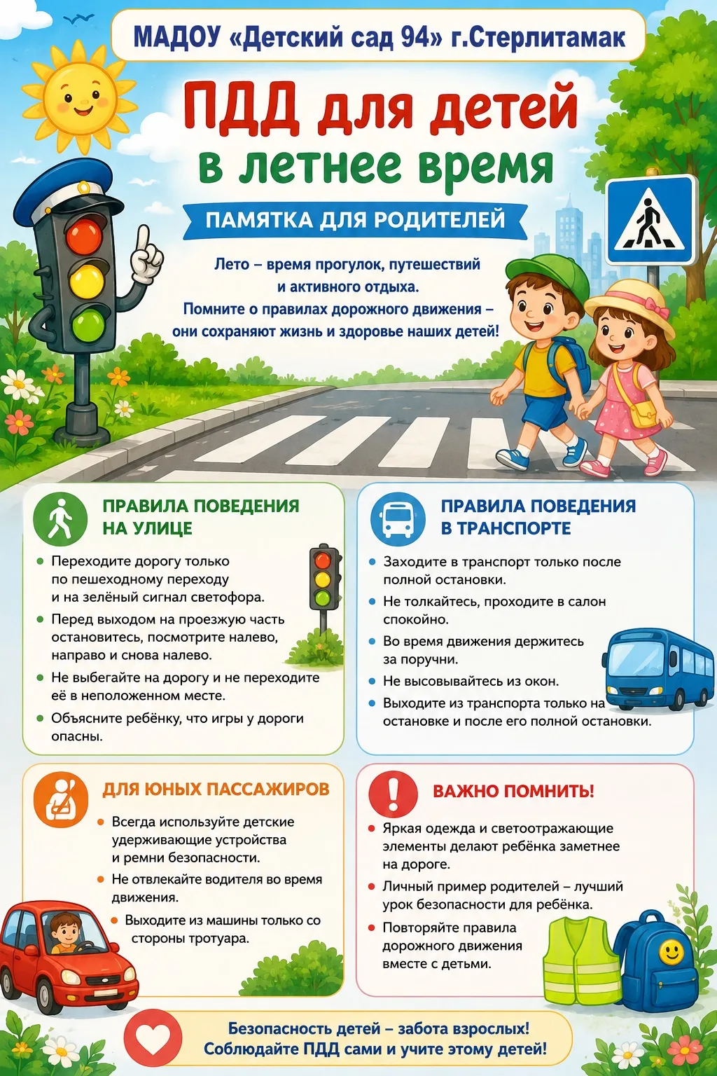 🚦☀️ Лето — время прогулок, путешествий и активного отдыха!

Уважаемые родители!

В летний период ос