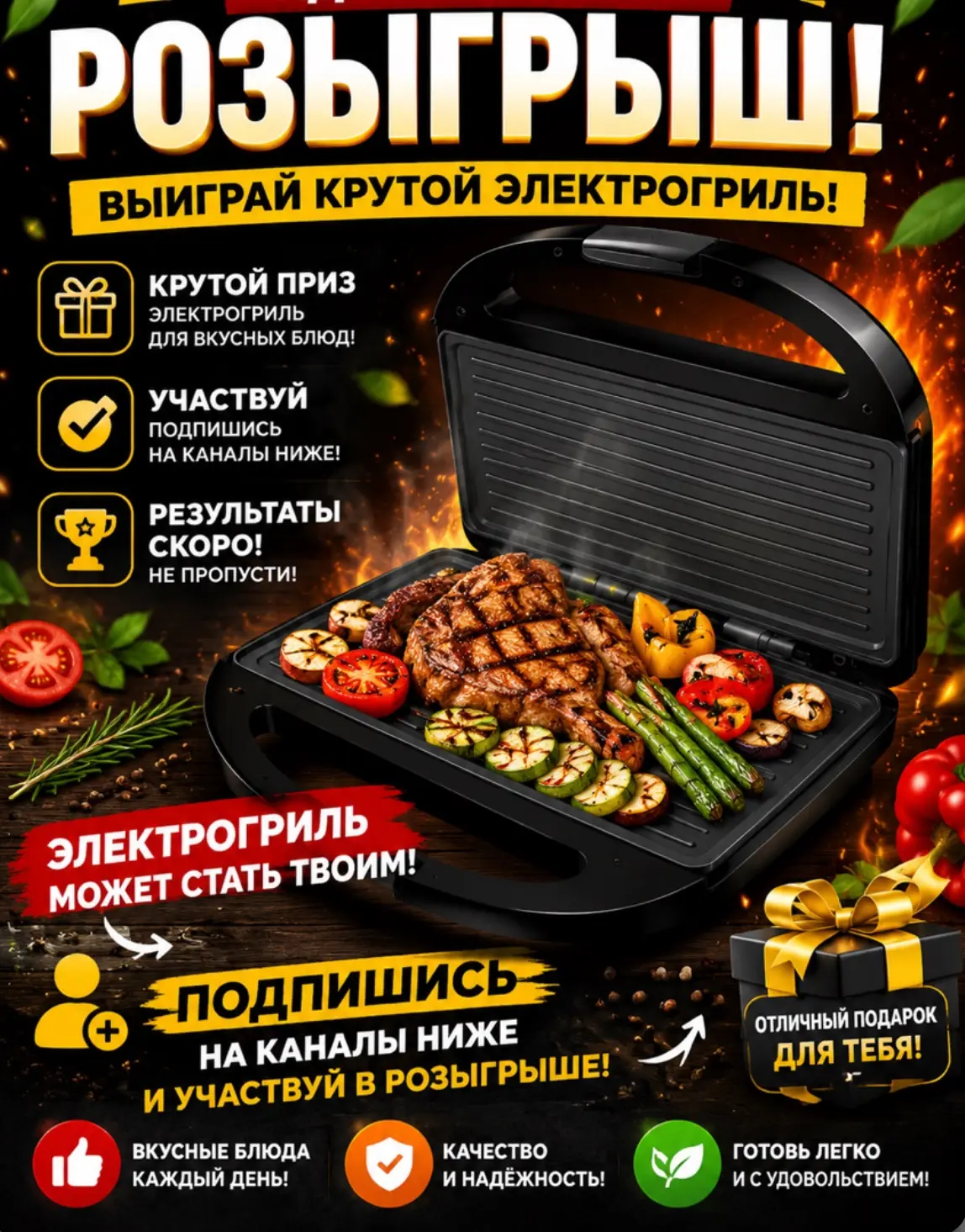 ⭐️ РОЗЫГРЫШ ⭐️
​
Подарим гриль или деньги на твои желания ❤️. 
​
​🏆 Чтобы принять участие в розыгры