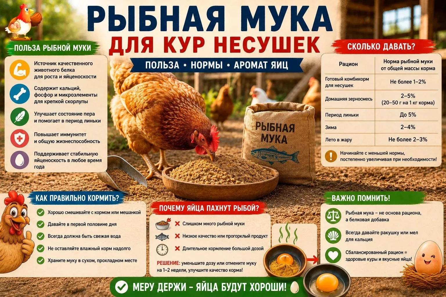 Рыбная мука для кур несушек – польза, нормы и почему яйца вдруг начинают пахнуть рыбой? Если вы одна