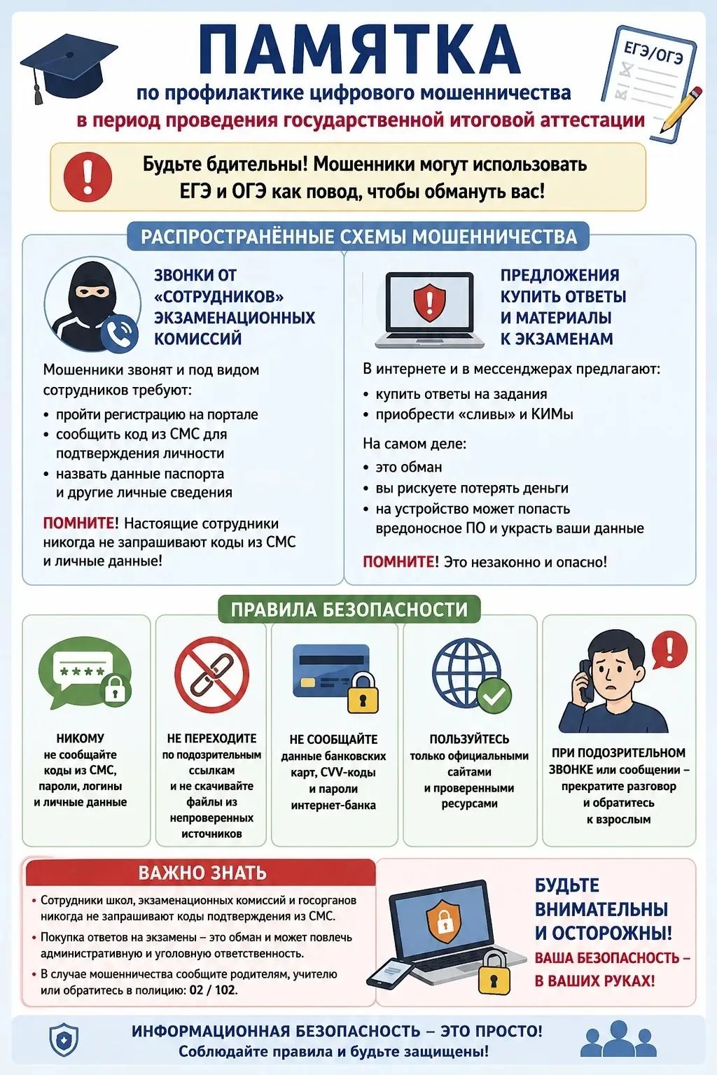 🛡️🔒 ВНИМАНИЕ! МОШЕННИКИ ИСПОЛЬЗУЮТ ТЕМУ ОГЭ И ЕГЭ! 🔒🛡️

❗ Не сообщайте коды из СМС
❗ Не переходи