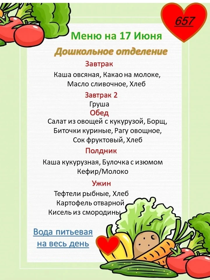Меню на сегодня для дошколят
