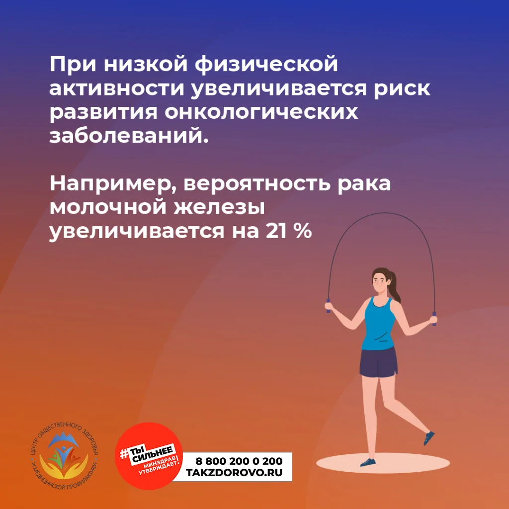 Малоподвижный образ жизни — один из факторов, повышающих риск развития онкологических заболеваний.

