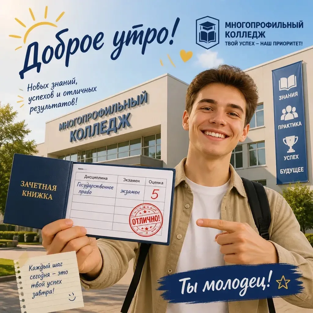 🌅 Доброе утро, Многопрофильный колледж ПГУ!

Сегодня новый день — а значит, ещё один шаг к вашим це