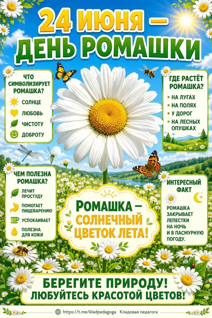 24 июня - День ромашки 🌼
Классный учитель
Жмите подписаться, чтобы не потерять�

Сказать "СПАСИБО" 