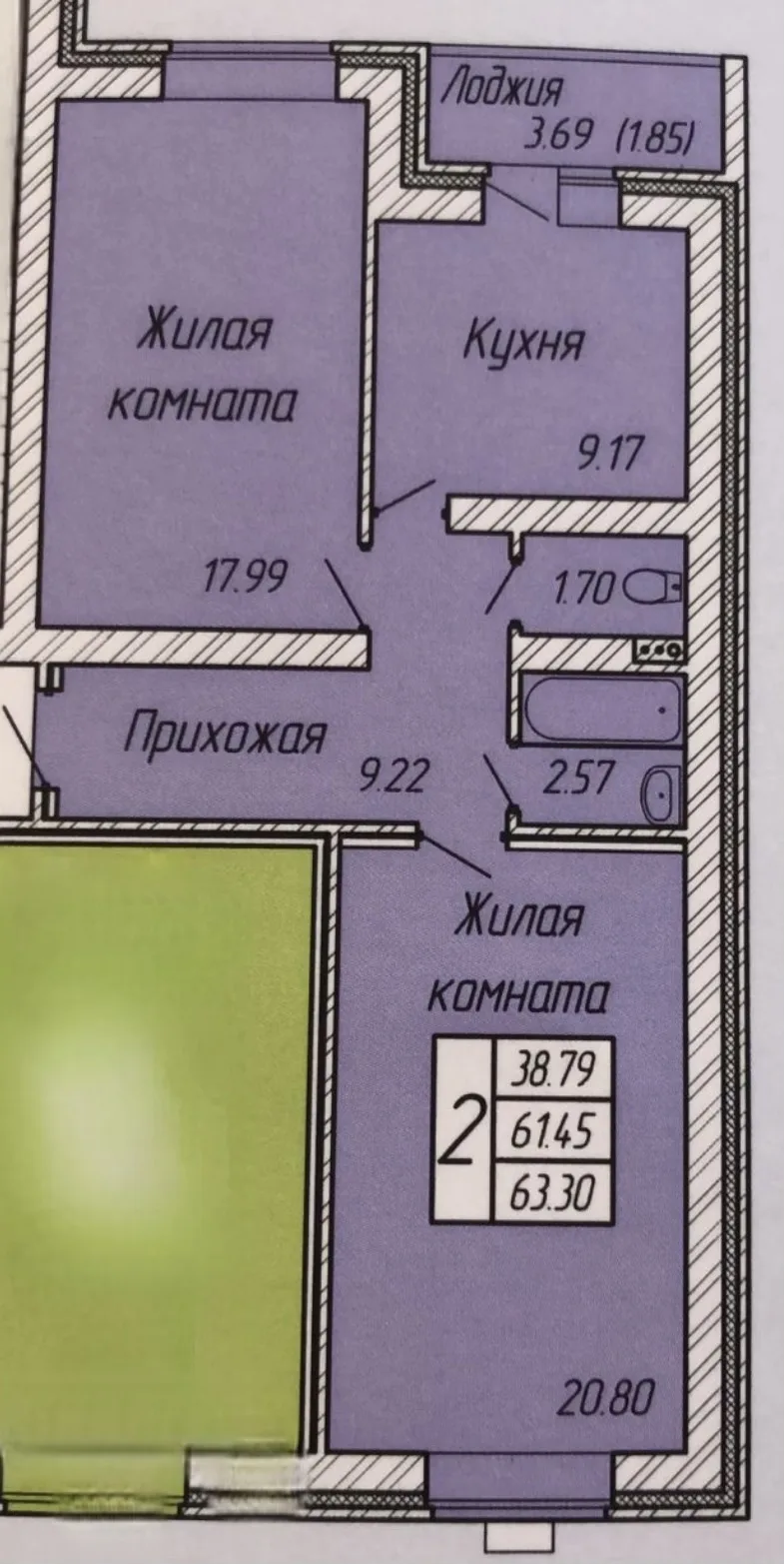 Азов ЖК Маяковский 
Большая двухкомнатная квартира 63 квадратных метров.
Цена 7’100’000
Первоначальн