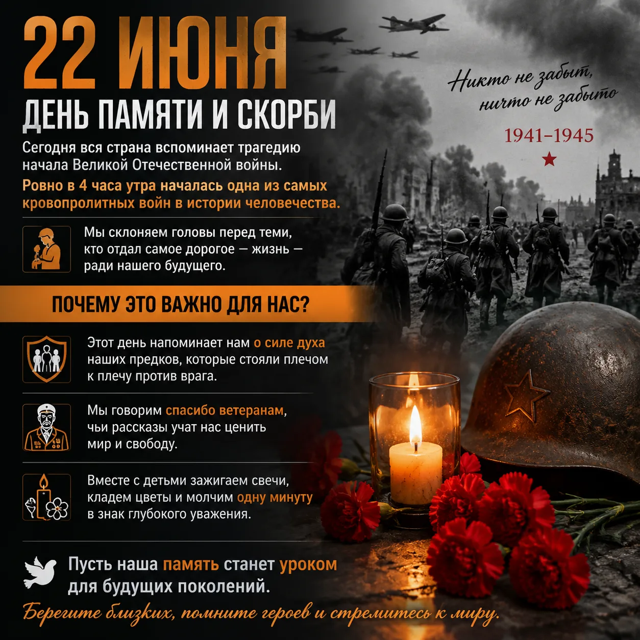 🕯 22 июня — День памяти и скорби 🕯

Сегодня мы склоняем головы в память о тех, кто встретил первые