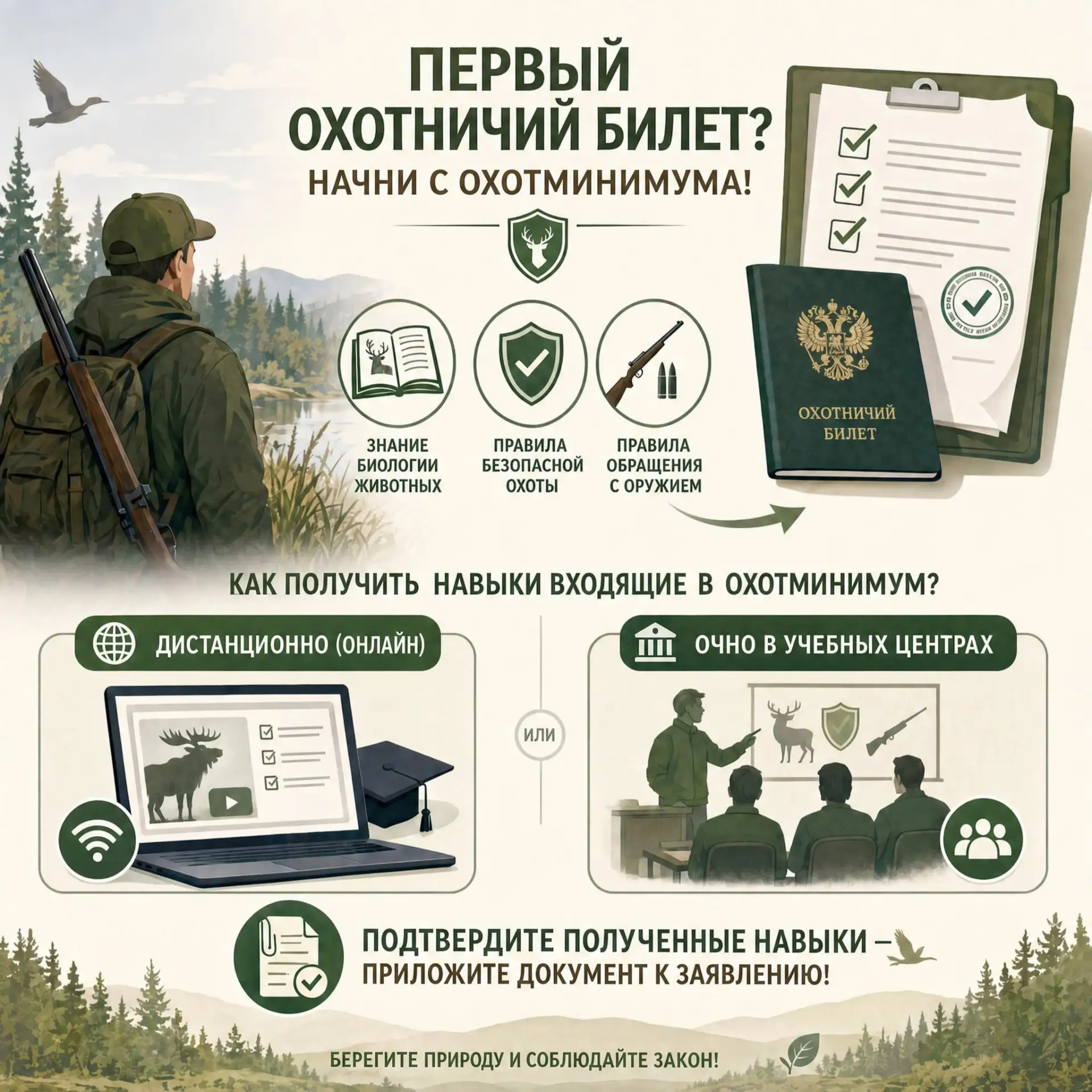 Внимание будущим охотникам!

Планируете впервые получить охотничий билет? Убедитесь, что ваш пакет д