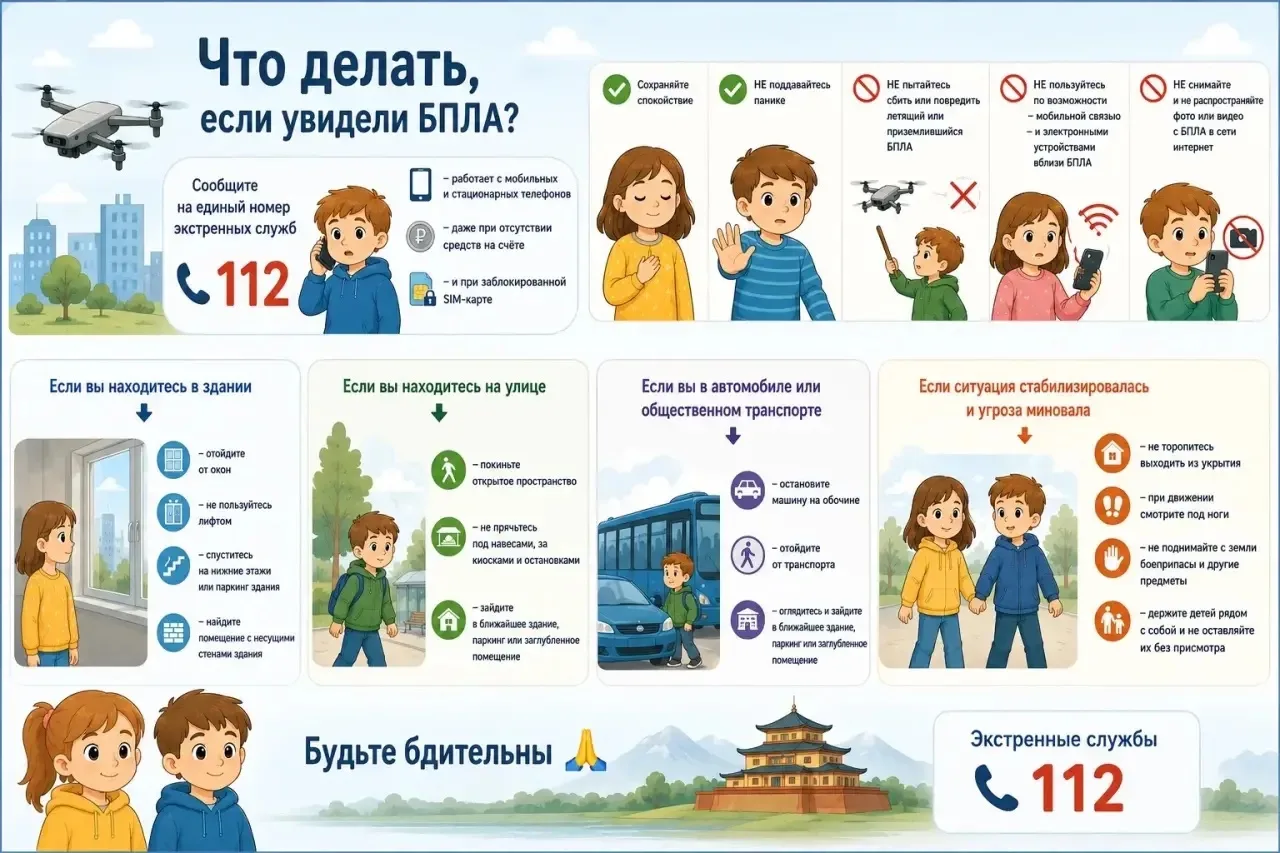 📣Что делать 
если увидели БПЛА? 

Сообщите 
на единый номер
⬇️
экстренных служб
📲 112 

— работает