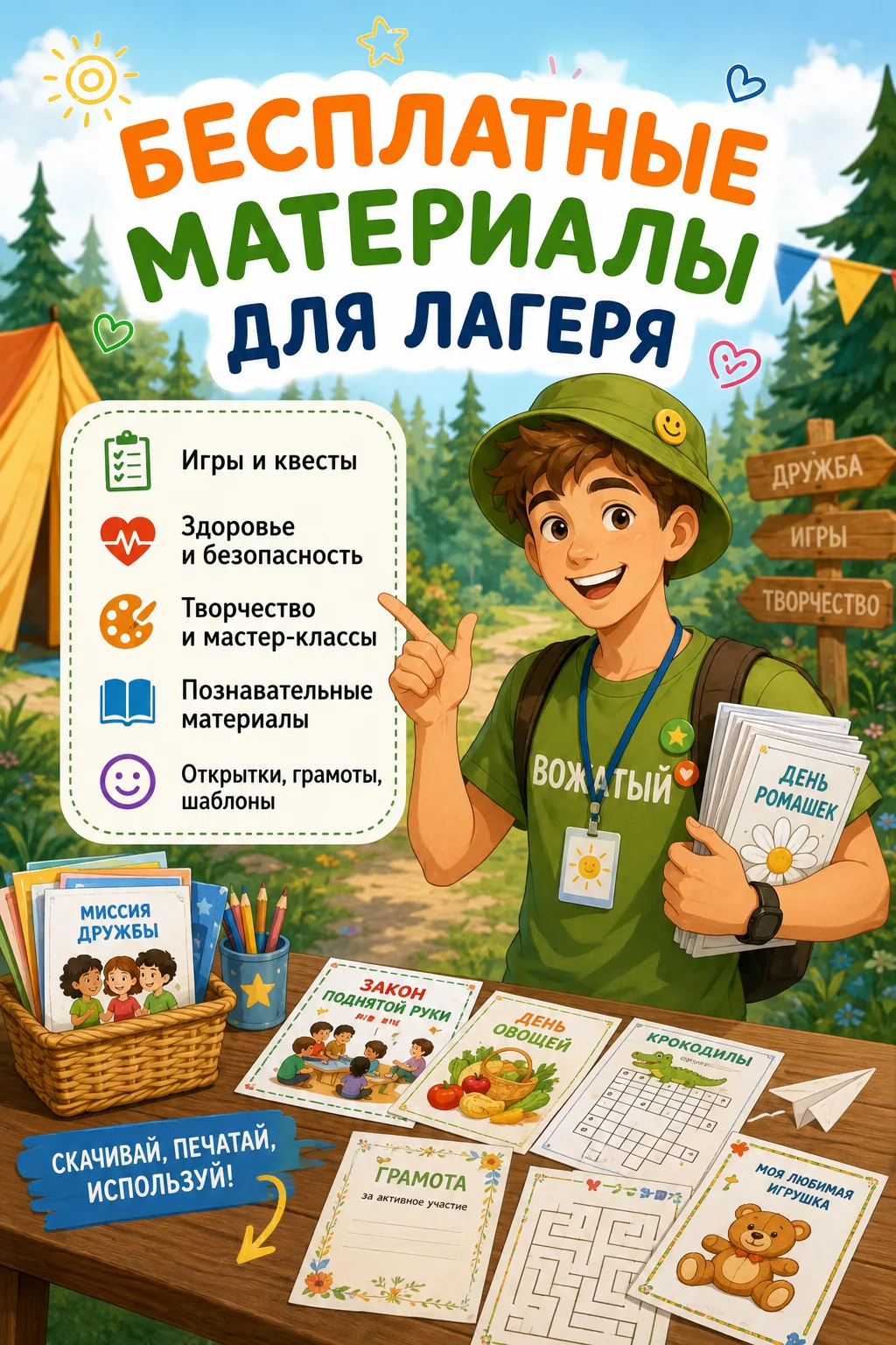 🎁 БЕСПЛАТНЫЕ МАТЕРИАЛЫ ДЛЯ ЛЕТНЕГО ЛАГЕРЯ! ☀️

Друзья, мы собрали большую папку полезных материалов