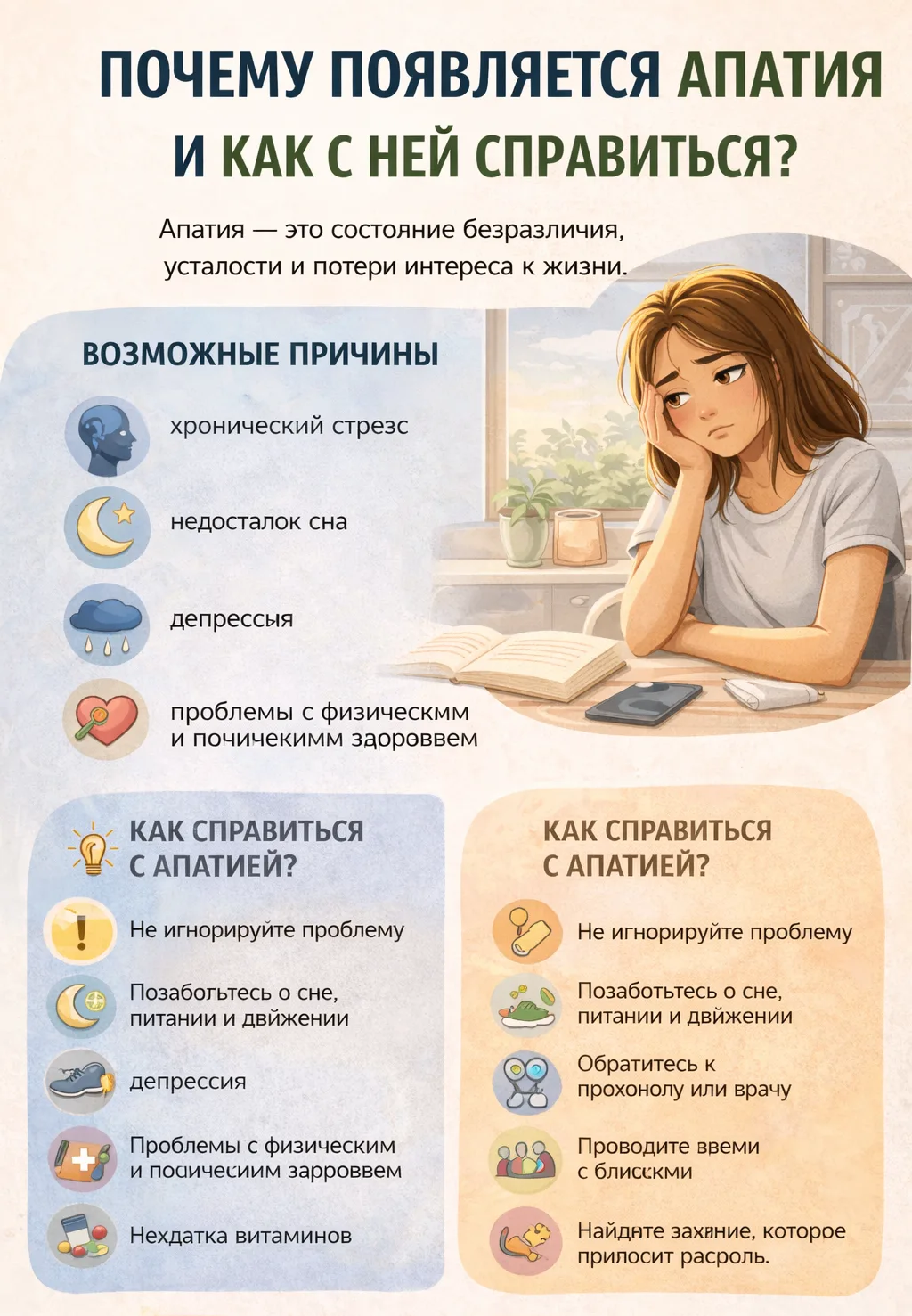 🧠 Почему появляется апатия и как с ней справиться?
Апатия — это состояние, при котором пропадает ин