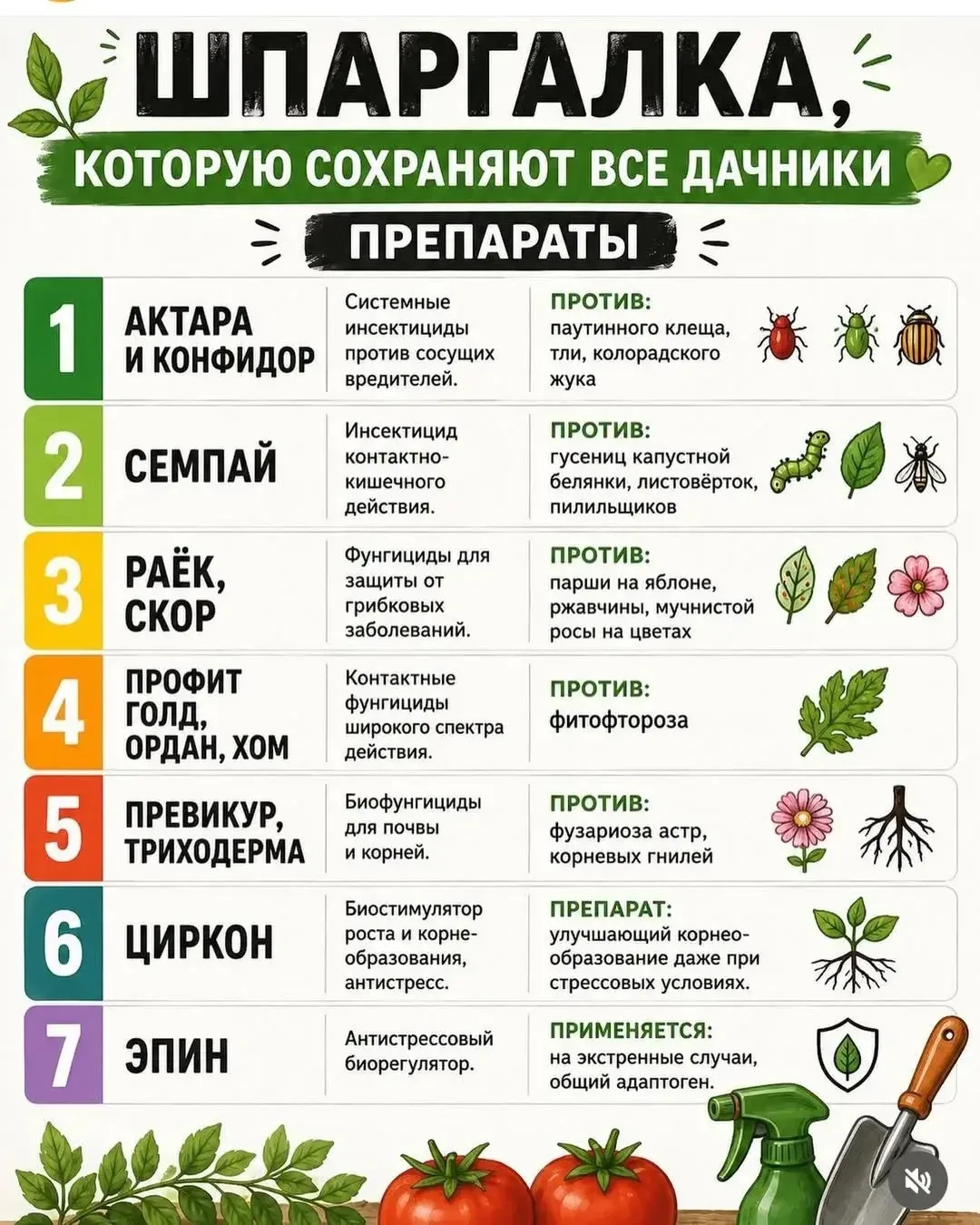 🌿 Дачники, сохраняйте — пригодится весь сезон!

Не знаете, чем обработать растения от вредителей, ф