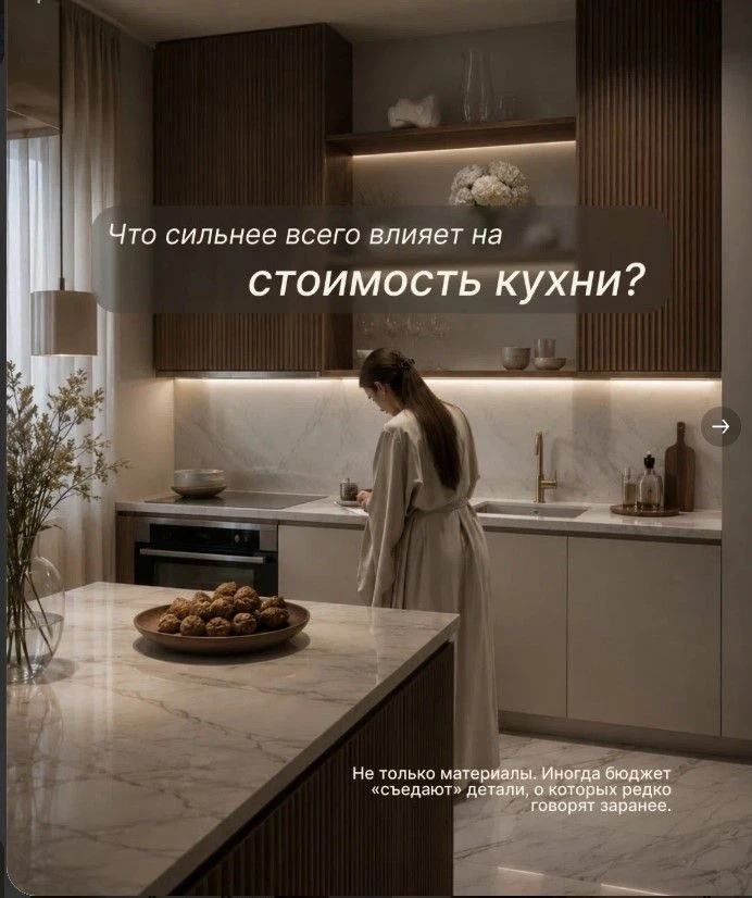 Самое интересное в кухнях - стоимость редко зависит только от «размера».

Иногда проект визуально вы