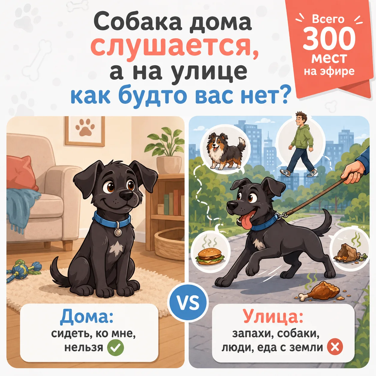 Собака дома слушается, а на улице как будто вас нет? Как вернуть контроль на прогулке?

Вы выходите 