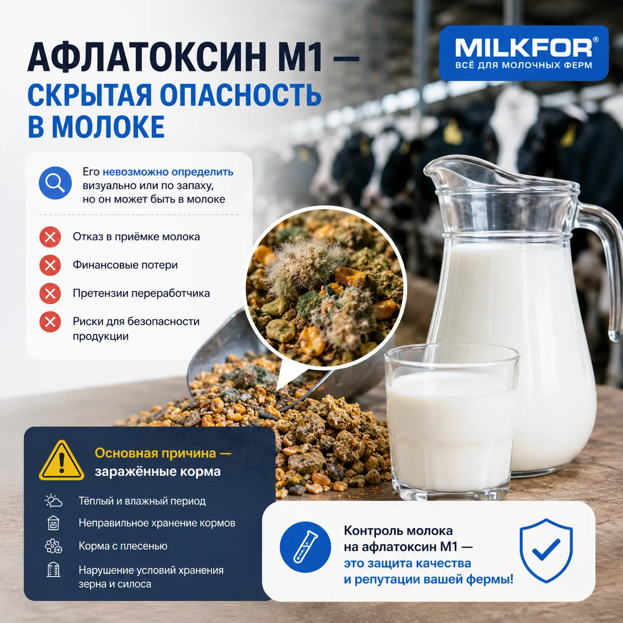 ⚠️ Афлатоксин М1: проблема, которую не видно

Молоко может выглядеть абсолютно нормальным:
🥛 без по